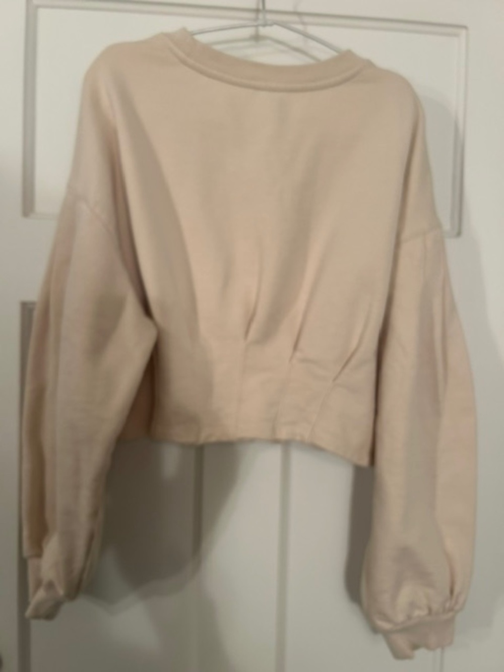 By Anthropologie Waisted Crop Corset Sweatshirt Cream Balloon Sleeve Size Small